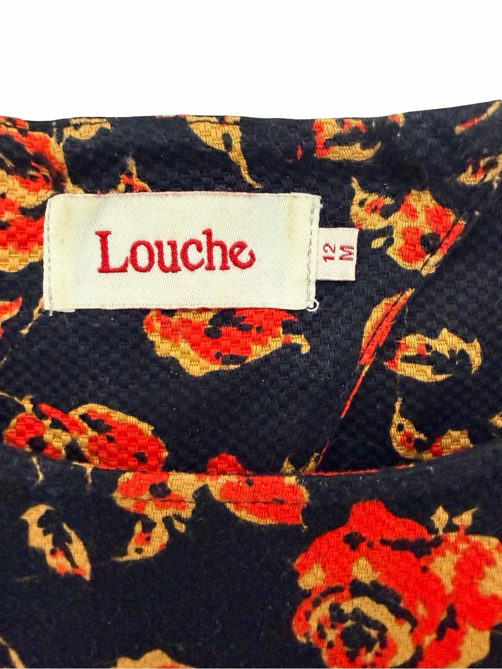 Louche Black Floral Mini Dress Size US 8 Cap Sleeve Red Rose Fit & Flare - Picture 2 of 5